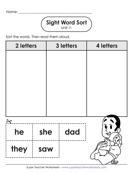 Worksheets - Sight Word Sort (Unit 11) (Printable PDF Worksheet)