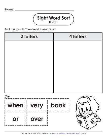 Worksheets - Sight Word Sort (Unit 21) (Printable PDF Worksheet)