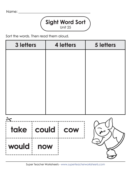 Worksheets - Sight Word Sort (Unit 25) (Printable PDF Worksheet)