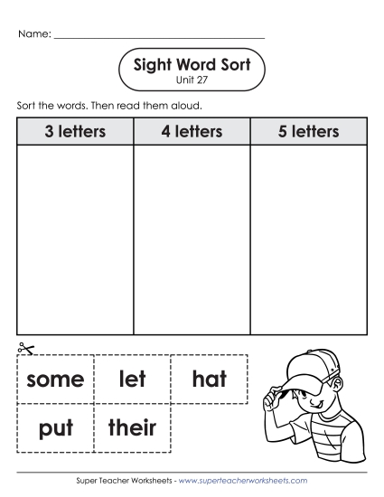 Worksheets - Sight Word Sort (Unit 27) (Printable PDF Worksheet)