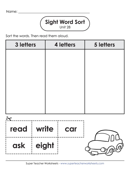Worksheets - Sight Word Sort (Unit 28) (Printable PDF Worksheet)