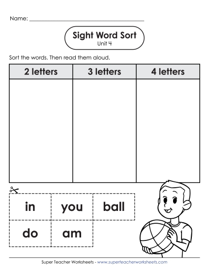 Worksheets - Sight Word Sort (Unit 4) (Printable PDF Worksheet)