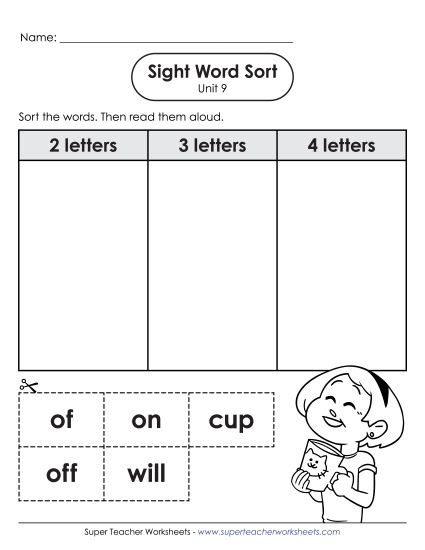 Worksheets - Sight Word Sort (Unit 9) (Printable PDF Worksheet)