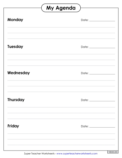 Homework Agendas - Simple Border Agenda (Printable PDF Worksheet)