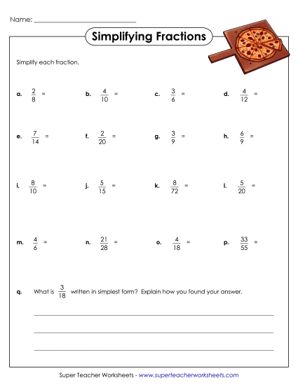 Simplifying Fractions - Simplifying Fractions (Printable PDF Worksheet)