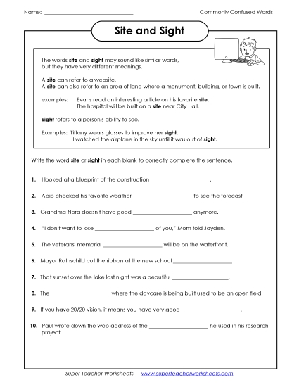 Site and Sight  (Printable PDF Worksheet)