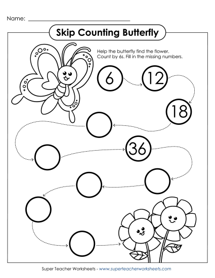 Skip Counting Butterfly (By 6s) (Printable PDF Worksheet)