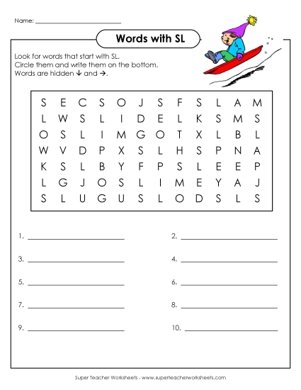 Worksheets - SL Word Search (Printable PDF Worksheet)