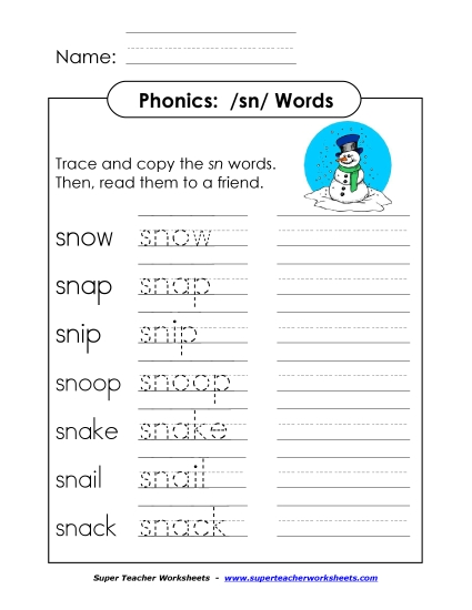 Worksheets - SN Say, Trace and Write (Printable PDF Worksheet)