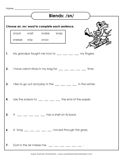 Worksheets - SN Sentences (Printable PDF Worksheet)