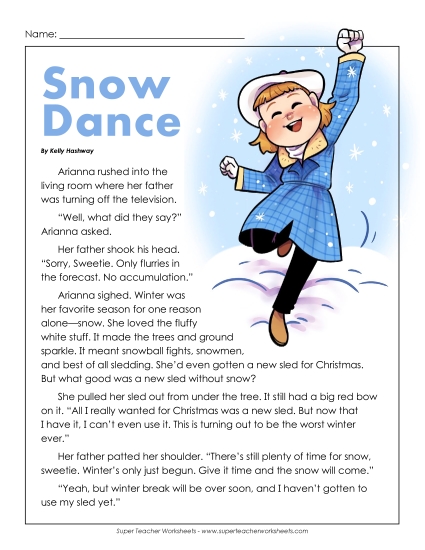 Fiction Stories - Snow Dance (Fiction) (Printable PDF Worksheet)