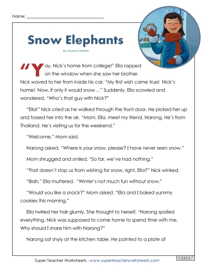 Fiction Stories - Snow Elephants (Fiction) (Printable PDF Worksheet)