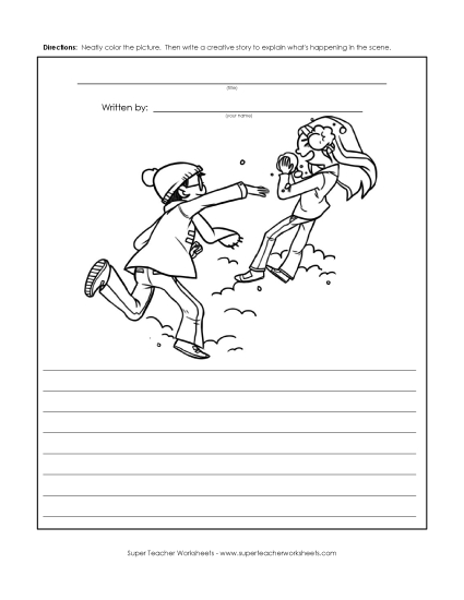 Winter Writing - Snowball Kids (B & W) (Printable PDF Worksheet)