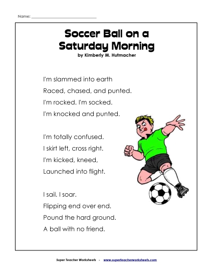 3rd Grade Poems - Soccer Ball on a Saturday Morning (Printable PDF Worksheet)