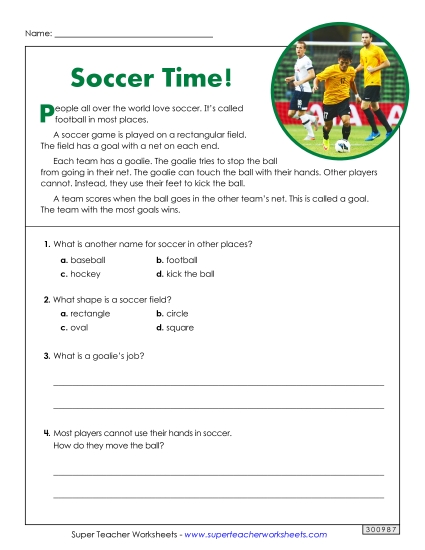 Short Passages - Soccer Time! (Nonfiction) (Printable PDF Worksheet)