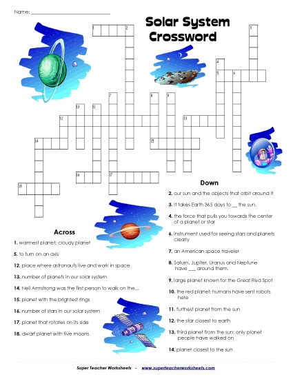 Worksheets (Level: Intermediate) - Solar System Crossword (Printable PDF Worksheet)