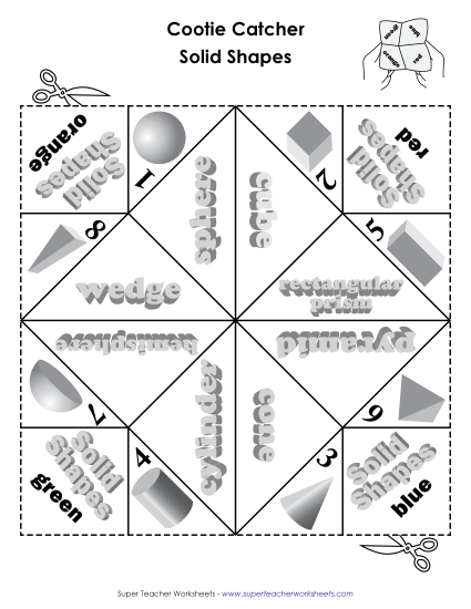 Identifying Shapes - Solid Shapes Cootie Catcher (Printable PDF Worksheet)