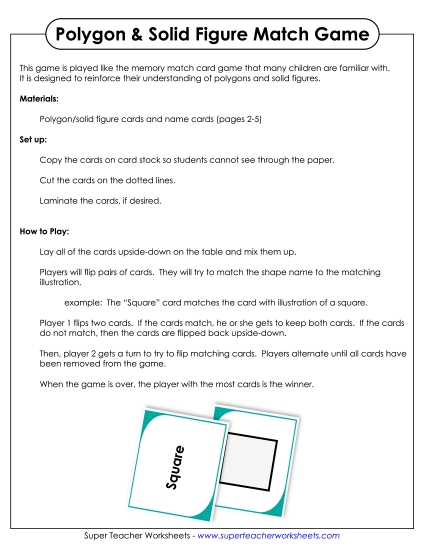 Identifying Shapes - Solids & Polygons Matching Game (Printable PDF Worksheet)