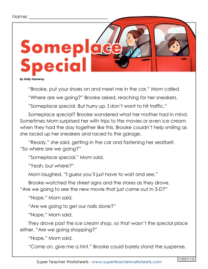 Fiction Stories - Someplace Special (Printable PDF Worksheet)