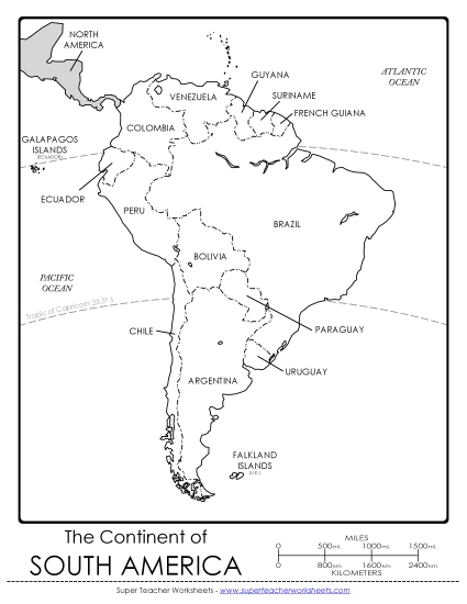 Maps of South America - South America Map (Printable PDF Worksheet)