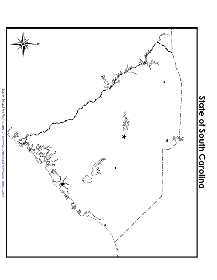 Maps - South Carolina Map (Blank Cities) (Printable PDF Worksheet)