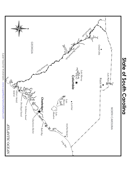 Maps - South Carolina Map (Labeled) (Printable PDF Worksheet)