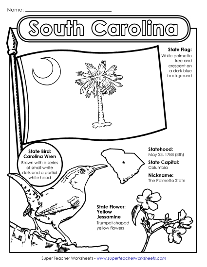Symbols - South Carolina State Symbols Coloring Page (Printable PDF Worksheet)