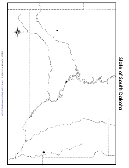 Maps - South Dakota Map (Blank Cities) (Printable PDF Worksheet)