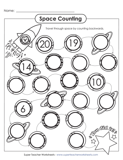 Space Counting (From 20) (Printable PDF Worksheet)