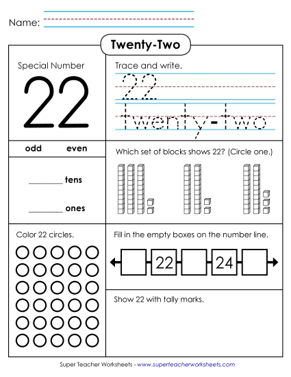 Number Twenty-Two - Special Number: 22 (Printable PDF Worksheet)