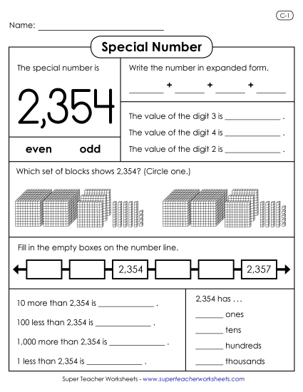 Special Number - Special Number: 2,354 (Printable PDF Worksheet)