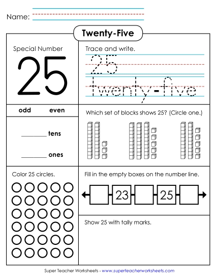 Twenty-Five - Special Number: 25 (Printable PDF Worksheet)