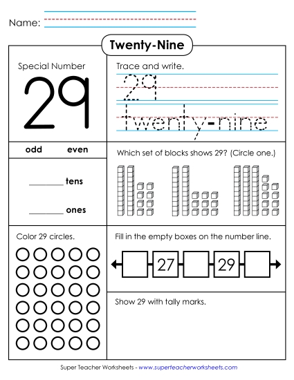 Twenty-Nine - Special Number: 29 (Printable PDF Worksheet)