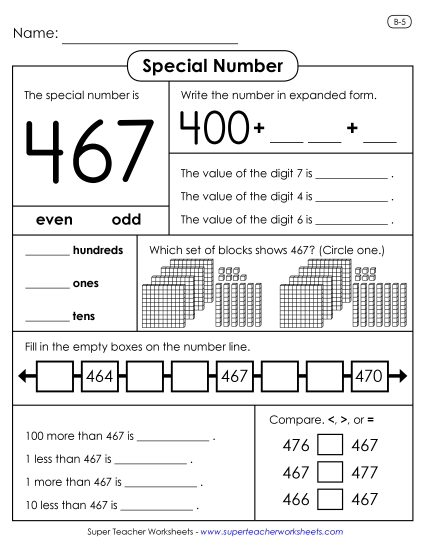 Special Number - Special Number: 467 (Printable PDF Worksheet)