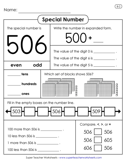 Special Number - Special Number: 506 (Printable PDF Worksheet)