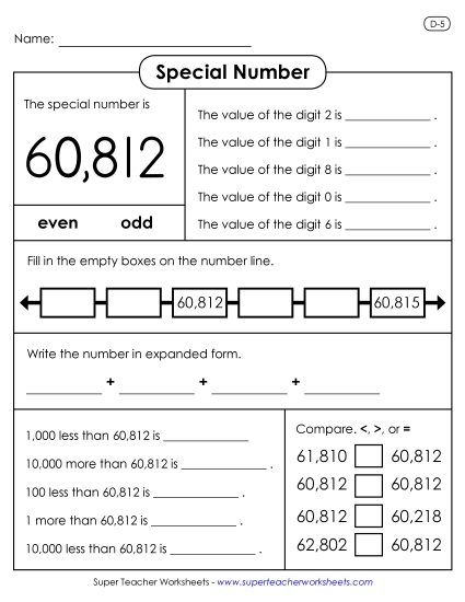 Special Numbers - Special Number: 60,812 (Printable PDF Worksheet)