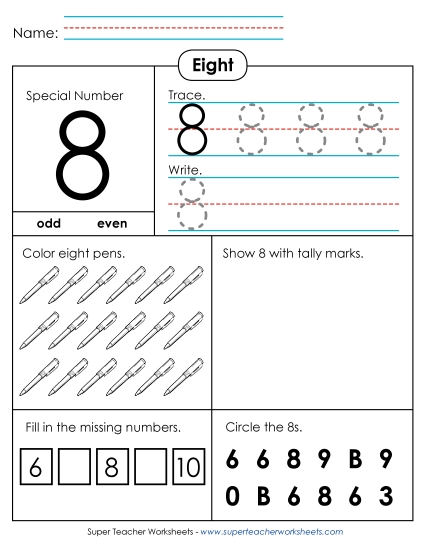 Number Eight - Special Number: Eight (Printable PDF Worksheet)