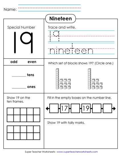 Number Nineteen - Special Number: Nineteen (Printable PDF Worksheet)