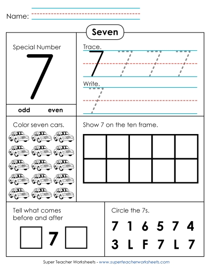 Number Seven - Special Number: Seven (Printable PDF Worksheet)