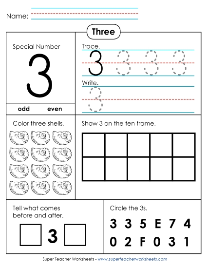 Number Three - Special Number: Three (Printable PDF Worksheet)