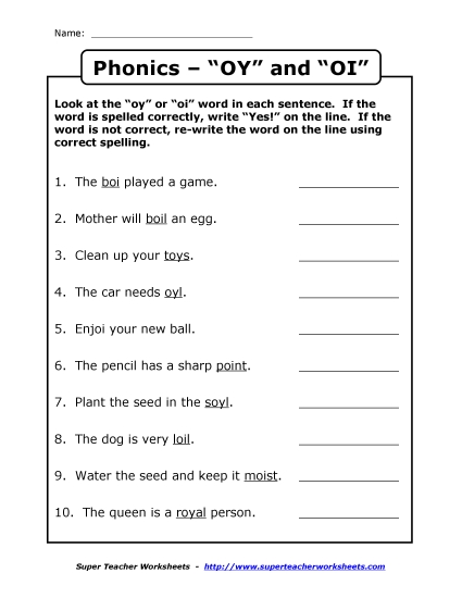Worksheets - Spelled OI or OY (Printable PDF Worksheet)