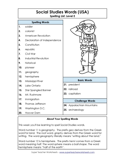 Spelling List - Spelling List  (Printable PDF Worksheet)