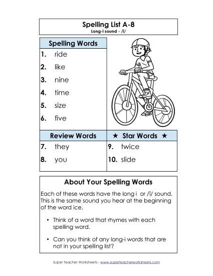 Spelling List - Spelling List A-8 (Printable PDF Worksheet)
