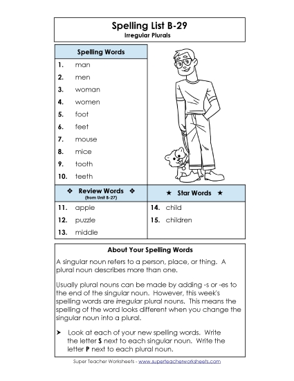 Spelling List - Spelling List B-29 (Printable PDF Worksheet)