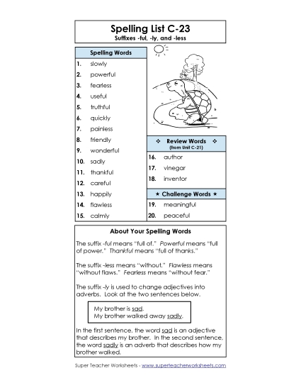 Spelling List - Spelling List C-23 (Printable PDF Worksheet)