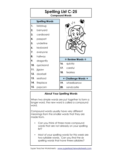 Spelling List - Spelling List C-25 (Printable PDF Worksheet)