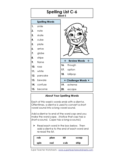 Spelling List - Spelling List C-6 (Printable PDF Worksheet)