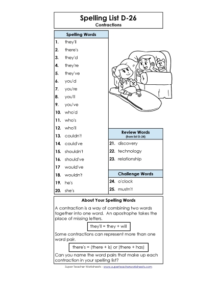 Spelling List - Spelling List D-26 (Printable PDF Worksheet)