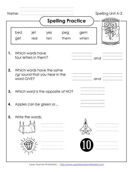 Worksheets - Spelling Practice (A-2) (Printable PDF Worksheet)