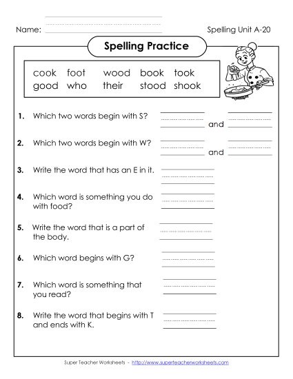 Worksheets - Spelling Practice (A-20)  (Printable PDF Worksheet)
